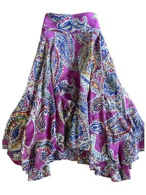 Ralph Lauren PETITE Magenta PAISLEY Asymmetrical Skirt P/L